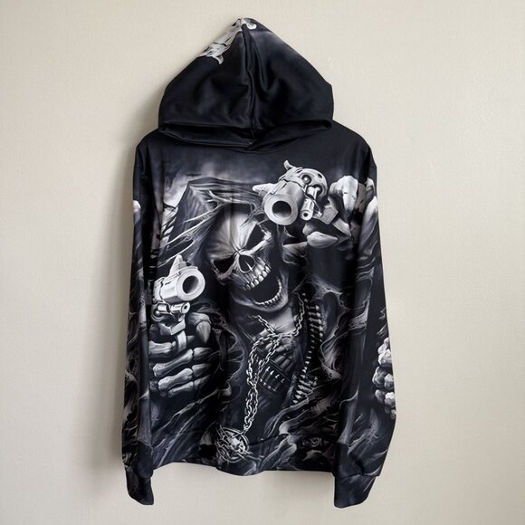 Unbranded Unisex Reaper Hoodie Black 3D Graphic Guns Print - Size L - Picture 1 of 10